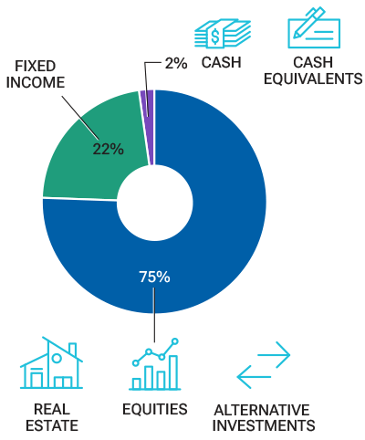 Pie chart of asset allocation for ultra and high net worth individuals